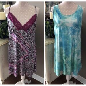2 SECRET TREASURES Babydoll Nighties Gowns Purple Green Butter Soft Women's L